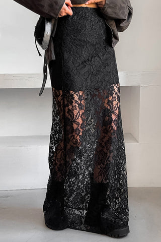 Sonicelife-Black Lace Midi Skirt