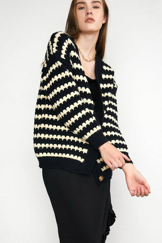 Sonicelife Black Striped Knitted Cardigan