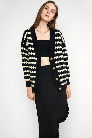 Sonicelife Black Striped Knitted Cardigan