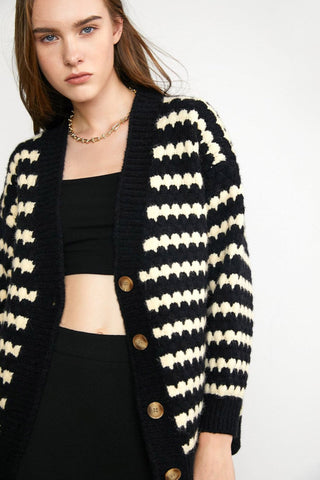 Sonicelife Black Striped Knitted Cardigan