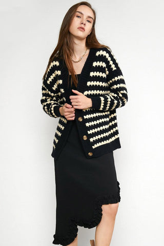 Sonicelife Black Striped Knitted Cardigan