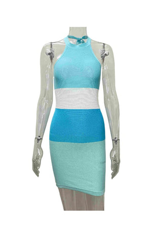 Sonicelife hoco dresses Blue Tie-back Contrast Striped Knit Dress