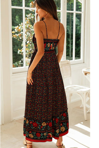 Sonicelife Bohemian V Neck Floral Maxi Dress