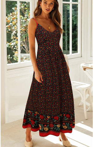 Sonicelife Bohemian V Neck Floral Maxi Dress