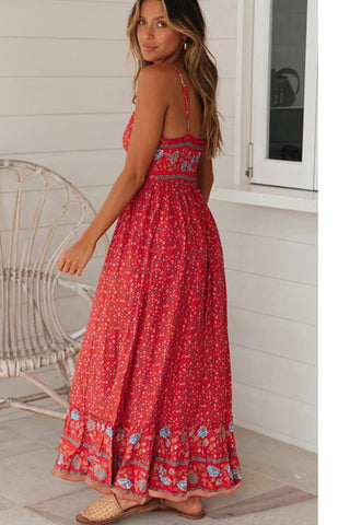 Sonicelife Bohemian V Neck Floral Maxi Dress