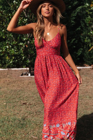 Sonicelife Bohemian V Neck Floral Maxi Dress