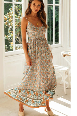 Sonicelife Bohemian V Neck Floral Maxi Dress