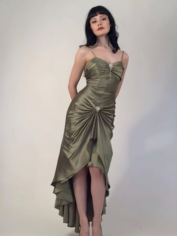 Sonicelife Brooch Ruched Asymmetric Dress