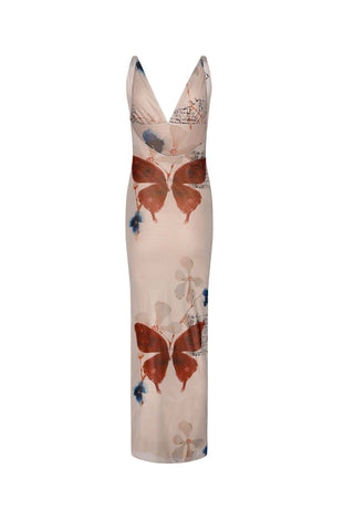 Sonicelife Butterfly Print Backless Slit Dress