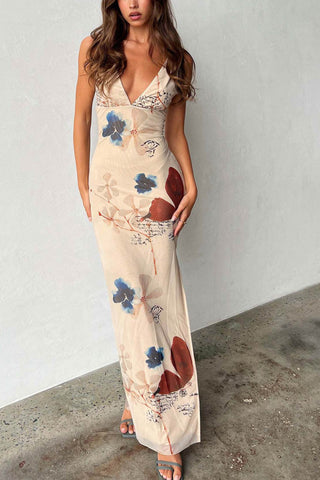 Sonicelife Butterfly Print Backless Slit Dress