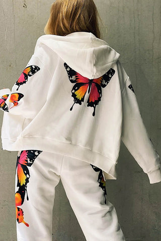 Sonicelife Butterfly Print Zip-up Hoodie Set