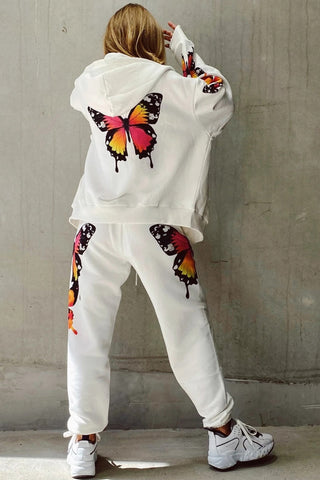 Sonicelife Butterfly Print Zip-up Hoodie Set