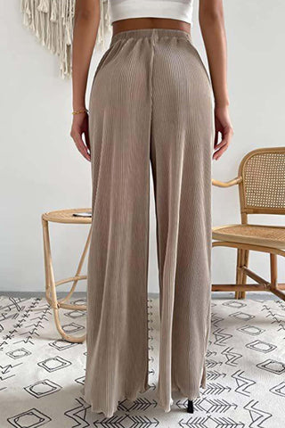 Sonicelife-Casual Solid Color Elastic Waist Wide Leg Long Pants