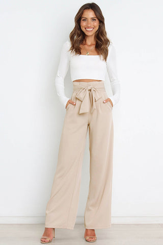 Sonicelife-Casual Tie-Front Loose Straight Long Pants