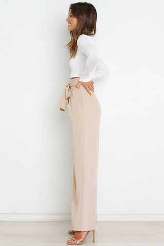 Sonicelife-Casual Tie-Front Loose Straight Long Pants