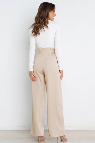 Sonicelife-Casual Tie-Front Loose Straight Long Pants