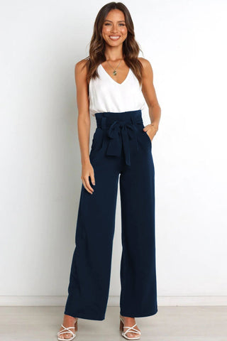Sonicelife-Casual Tie-Front Loose Straight Long Pants