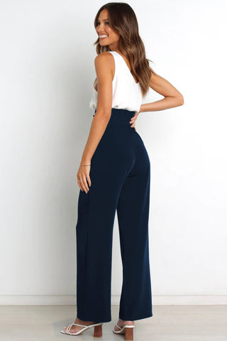 Sonicelife-Casual Tie-Front Loose Straight Long Pants