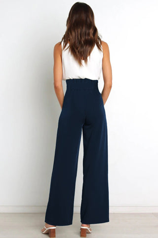 Sonicelife-Casual Tie-Front Loose Straight Long Pants