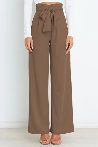 Sonicelife-Casual Tie-Front Loose Straight Long Pants
