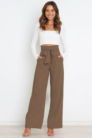 Sonicelife-Casual Tie-Front Loose Straight Long Pants