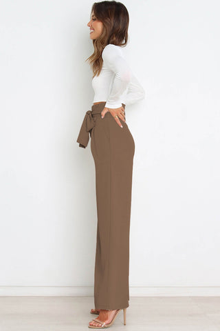 Sonicelife-Casual Tie-Front Loose Straight Long Pants