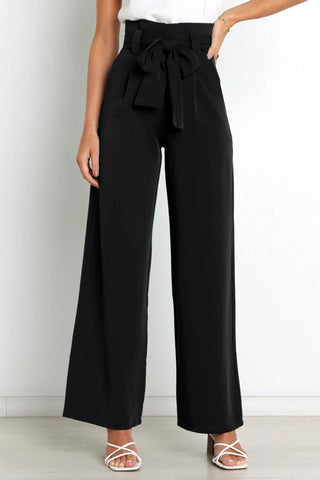 Sonicelife-Casual Tie-Front Loose Straight Long Pants