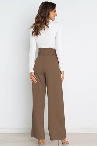 Sonicelife-Casual Tie-Front Loose Straight Long Pants
