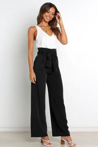Sonicelife-Casual Tie-Front Loose Straight Long Pants