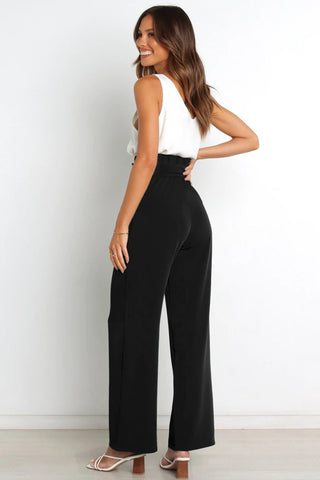 Sonicelife-Casual Tie-Front Loose Straight Long Pants