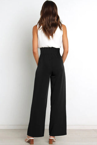 Sonicelife-Casual Tie-Front Loose Straight Long Pants