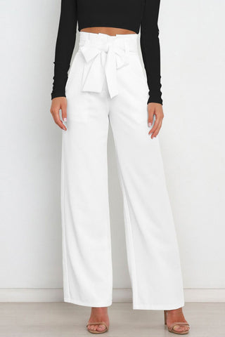 Sonicelife-Casual Tie-Front Loose Straight Long Pants