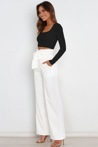 Sonicelife-Casual Tie-Front Loose Straight Long Pants