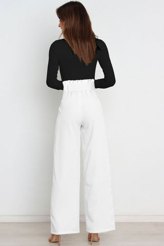 Sonicelife-Casual Tie-Front Loose Straight Long Pants