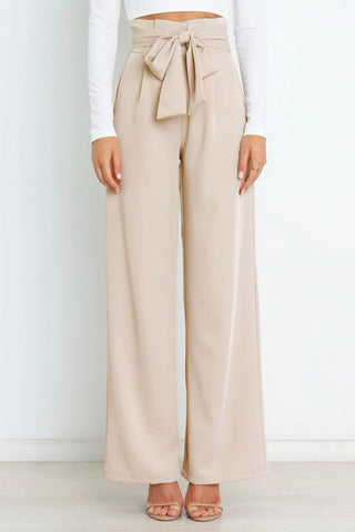 Sonicelife-Casual Tie-Front Loose Straight Long Pants