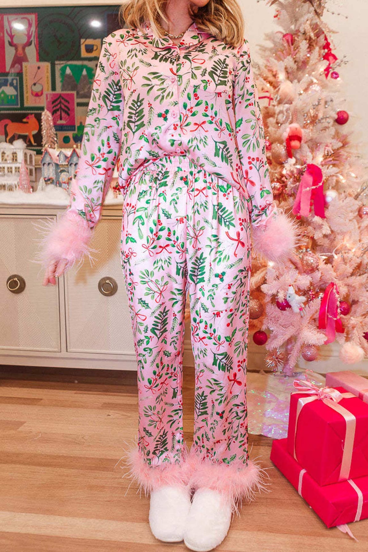 Sonicelife-Christmas Printed Fuzzy Parent-child Outfits Loungewear