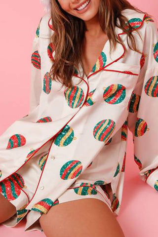 Sonicelife-Christmas Satin Printed Loungewear