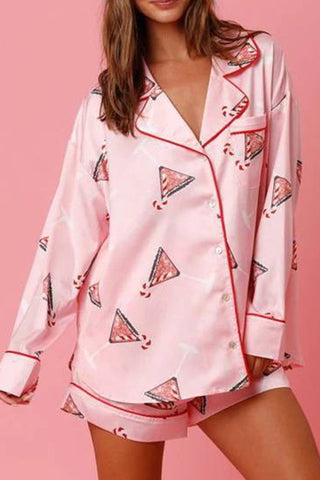 Sonicelife-Christmas Satin Printed Loungewear