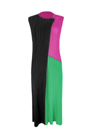 Sonicelife hoco dresses Colorblock Full Pleated Sleeveless Maxi Dress