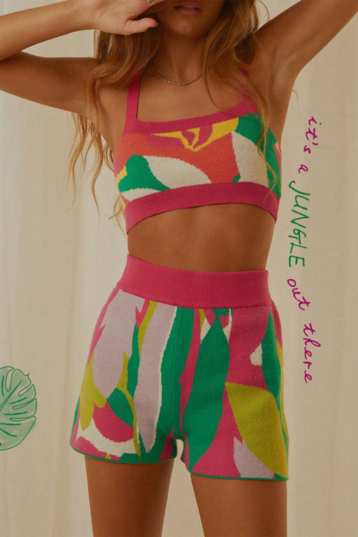 Sonicelife-Colorblock Knitted Crop Tops & Shorts