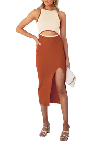 Sonicelife Contrast Cutout Slit Knit Tank Dress