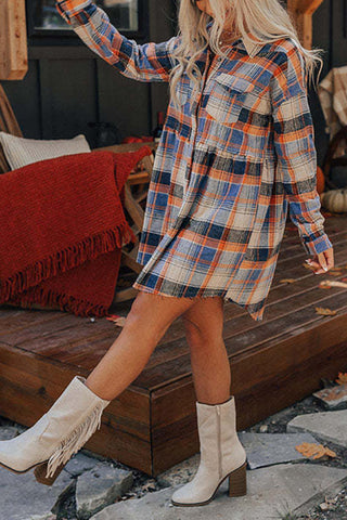 Sonicelife hoco dresses Contrast Plaid Shirt Dress