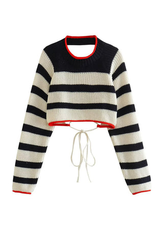 Sonicelife Contrast Striped Tie-back Sweater