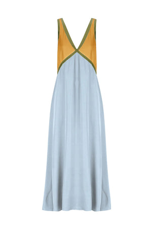 Sonicelife-Contrast V Neck Sleeveless Maxi Dress