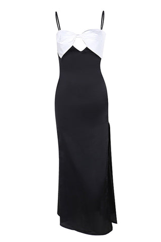 Sonicelife-Contrast Bow Slit Backless Cami Dress