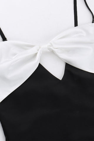 Sonicelife-Contrast Bow Slit Backless Cami Dress