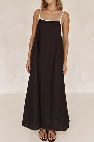 Sonicelife-Contrast Loose Strappy Midi Dress