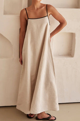Sonicelife-Contrast Loose Strappy Midi Dress