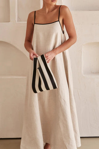 Sonicelife-Contrast Loose Strappy Midi Dress
