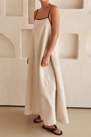 Sonicelife-Contrast Loose Strappy Midi Dress